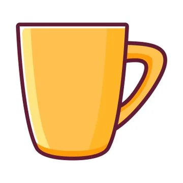 Ceramic yellow cup for hot and cold drinks. Flat line art vector. Stock Illustration