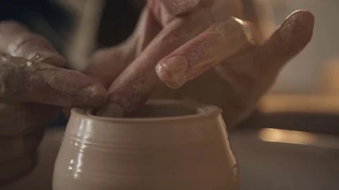 Ceramics of handwork and clay ware on the potter's wheel. Stock Footage 83460580