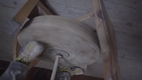 Ceramics studio. Potter at work. Clay bowl spinning on pottery wheel. 스톡 동영상 143376988