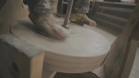 Ceramics studio. Potter at work. Spinning a pottery wheel Stock Footage 143377023