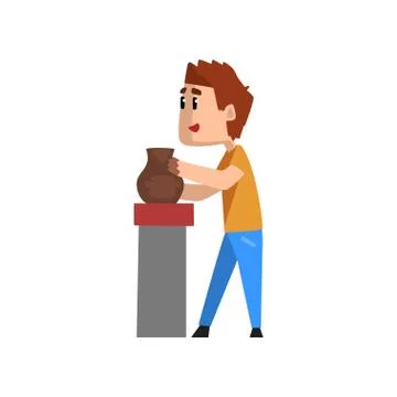 Ceramist man character making ceramic pot, craft hobby or profession vector Stock Illustration