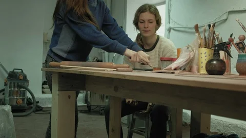 Ceramist work in the workshop. Stock Footage 128026358