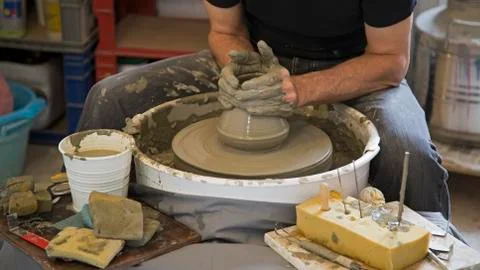 Ceramist at work in the workshop Stock Photos