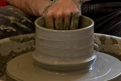 Ceramist at work in the workshop Stock Photos