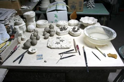Ceramist's laboratory table Foto stock