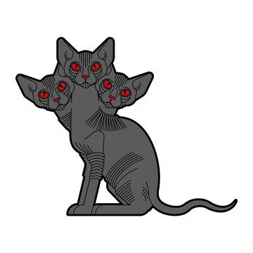 Cerberus cat. Three-headed cat from hell. hellish pet イラスト素材