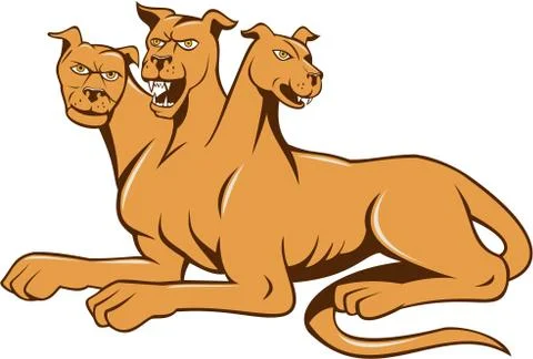Cerberus Multi-headed Dog Hellhound Sitting Cartoon 库存插图