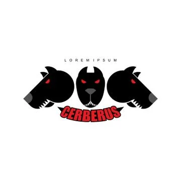 Cerberus-Warrior dog. Logo of  heads of dogs. Scary animal with evil red eyes Stock Illustration