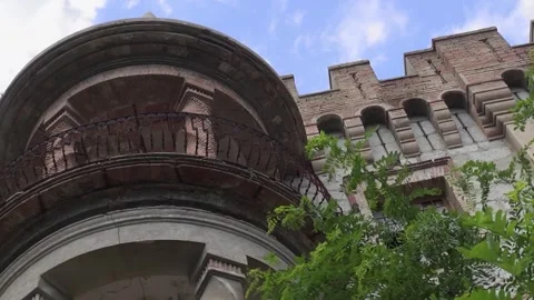 Cercs abandoned Count Figols Olano mansion balcony castle Stock Footage 317498080