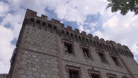 Cercs abandoned Count Figols Olano mansion facade front Stock Footage 317498086