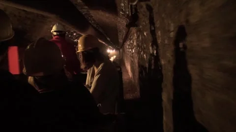Cercs coal mining musem entering train tunnel wagon Stock Footage 317496991