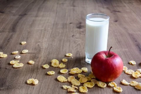 Cereal and fruit for Breakfast on the table. Delicious food at h Stock Photos