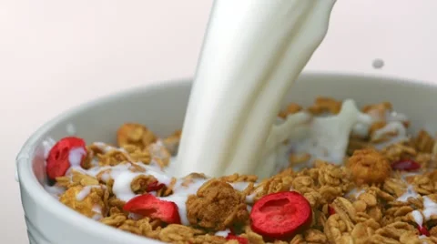 Cereal and milk, Slow Motion Stock Footage 10862386