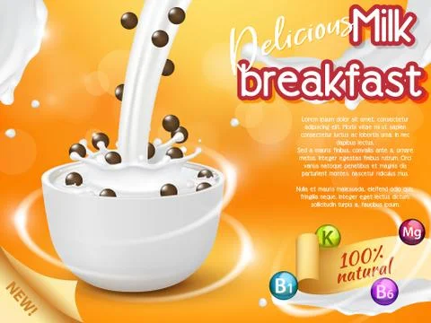 Cereal breakfast advertising vector realistic illustration Stockillustratie