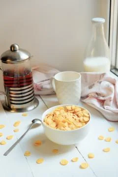 Cereal breakfast set on light background one 스톡 사진