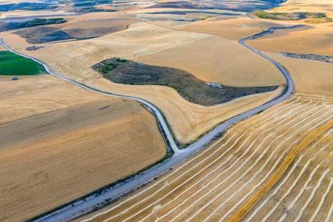 Cereal fields in Castilla y Leon Spain birds eye view Stock Photos