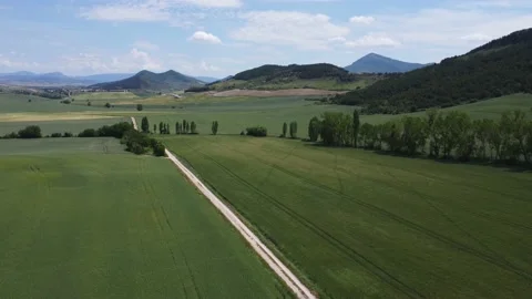 Cereal fields in spring. Lizoain Valley Vídeos de archivo 196079880