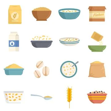 Cereal flakes icons set flat vector isolated Stock Illustration