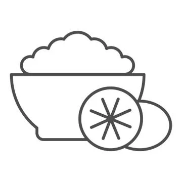 Cereal with fruit thin line icon. Healthy food vector illustration isolated on Stock Illustration
