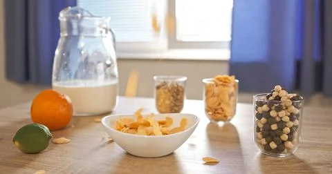 Cereal with milk for Breakfast - cornflakes Stock Photos