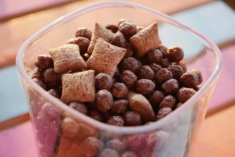 Cereal mix containing different shapes and sizes of chocolate pieces 写真素材