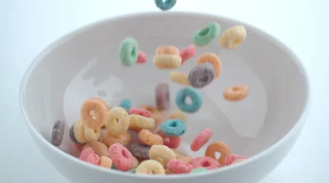 Cereal pouring into bowl in slow motion; shot on Phantom Flex 4K at 1000 fps Stock Footage