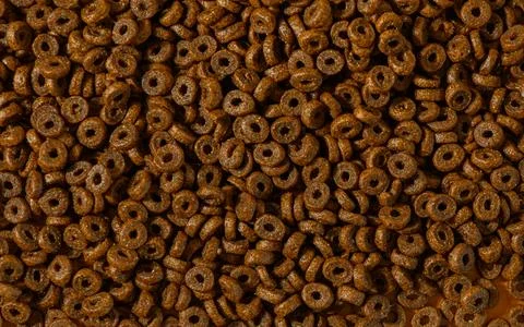 Cereal rings static top-down view neutral brown dark food products commerci.. Foto stock