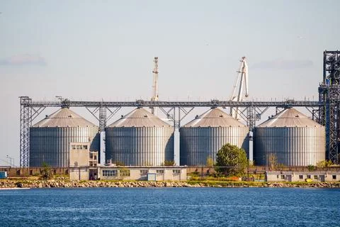 Cereal warehouse in a port Stock Photos