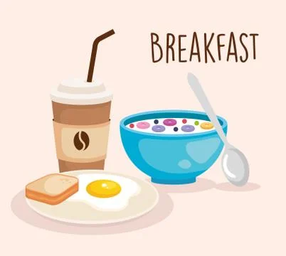 Cereal wth fried egg and sliced bread 스톡 일러스트