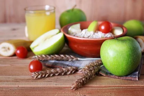 Cereals breakfast apples spikelets Stock Photos