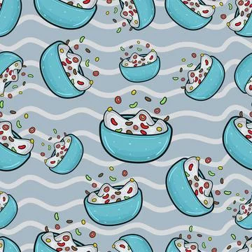 Cereals Seamless Pattern in Cartoon Style. Perfect For Background, Backdrop.. Stock Illustration
