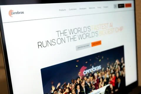 Cerebras website displaying ai chip techno.. 库存照片