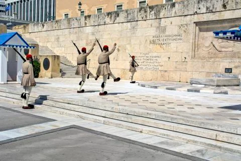 Ceremonial changing of the guard in Athens Stock Photos