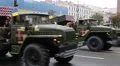 Ceremonial parade of military hardware in Kiev, Ukraine HD Footage