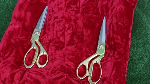 Ceremonial scissors on red pillow Video stock 67674973