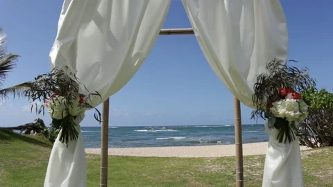 Ceremony arch and ocean Stock Footage 104709653