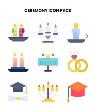 Ceremony Flat Set Icons Pack Stock Illustration