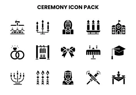 Ceremony Glyph UI Icons Pack Stock Illustration