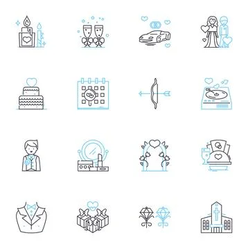Ceremony linear icons set. Ritual, Celebration, Tradition, Commemoration Stock Illustration
