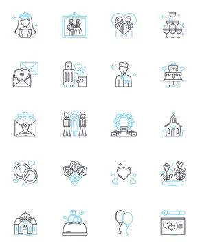 Ceremony linear icons set. Ritual, Celebration, Tradition, Commemoration Stock Illustration