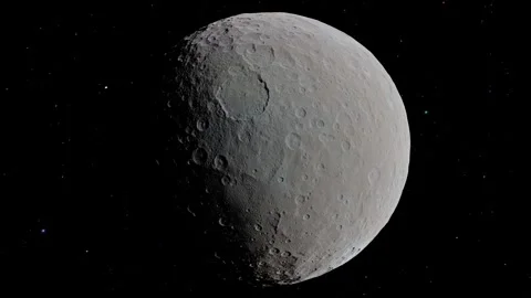 Ceres Dwarf Planet Cinematic Slow Orbit Revealing Cratered Rocky Surface 4K Stock Footage 331664933