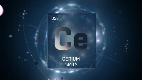 Cerium as Element 58 of the Periodic Table 3D animation on blue background 스톡 동영상 119765222