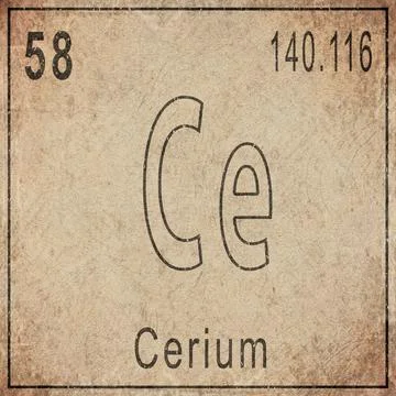 Cerium Element Card from Periodic Table on Vintage Old Paper Stock Illustration