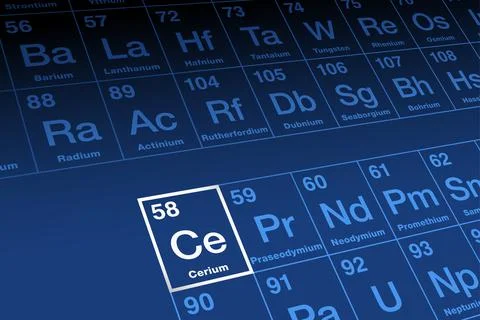 Cerium on periodic table of the elements, with element symbol Ce Stock Illustration