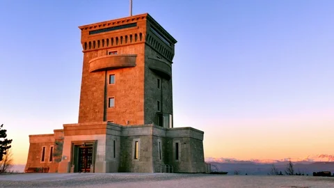 Cerje monument at sunset, pan left Stock Footage 85986558