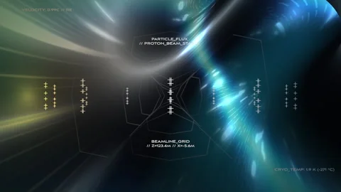 CERN Large Hadron Collider Sector Alpha Access and Collision Energy HUD Stock Footage 333859935