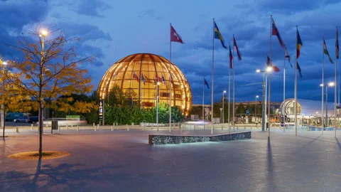 Cern Visitor Center at Blue Hour Stock Footage 256041374