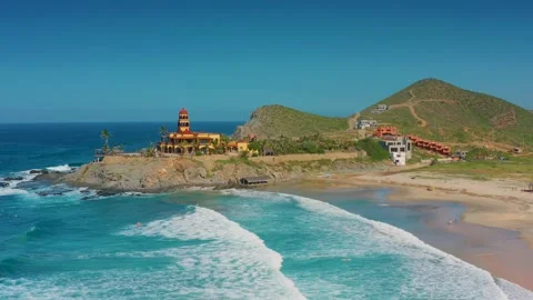 CERRITOS BCS MEXICO-2020: Camera Looking At A Shoreline From Far Off In The Stock Footage 142543650