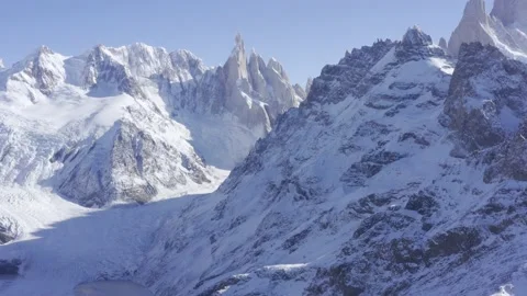 Cerro Torre and Torre Egger, Winter aerial tracking shot, Patagonia, Argentina Stock Footage 210139738