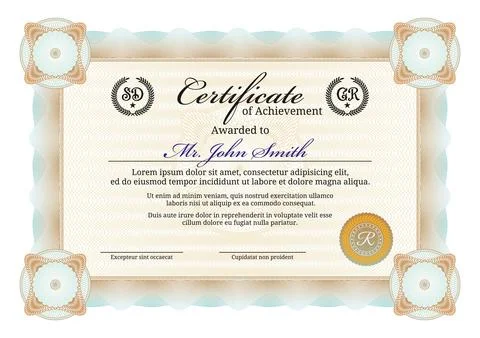 Certificate of achievement with guilloche frame Stock Illustration